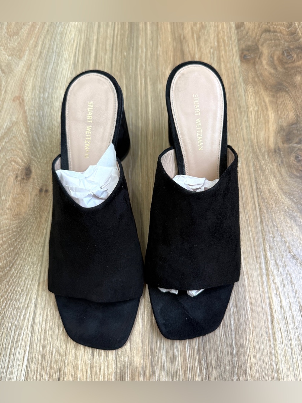 Stuart Weitzman Black Suede Block Heel Slide Sandals Size 7M - Picture 3 of 9